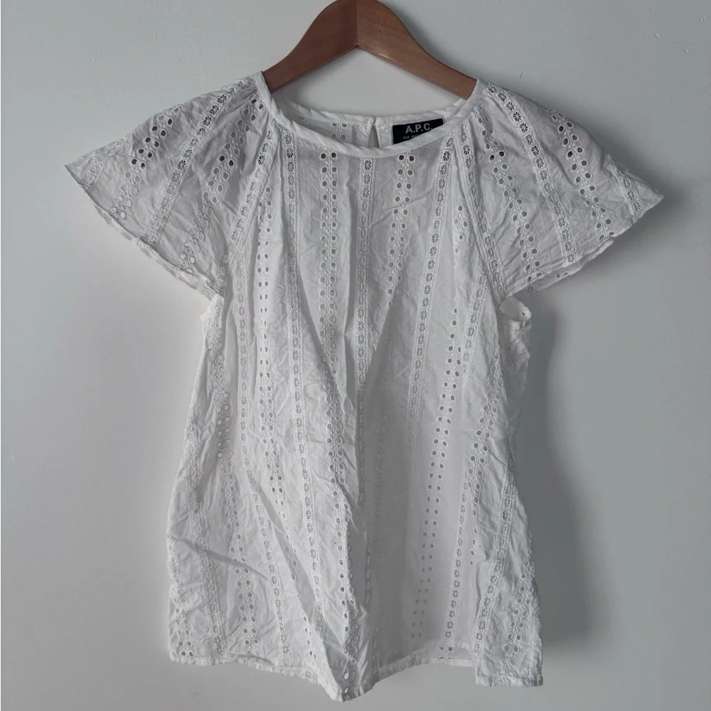 APC White Cotton Lace Eyelet Top - Picture 1 of 7